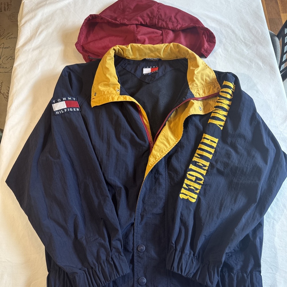 Vintage Tommy Hilfiger Jacket Rare Streetwear Hype Large Blue Yellow Red Patch